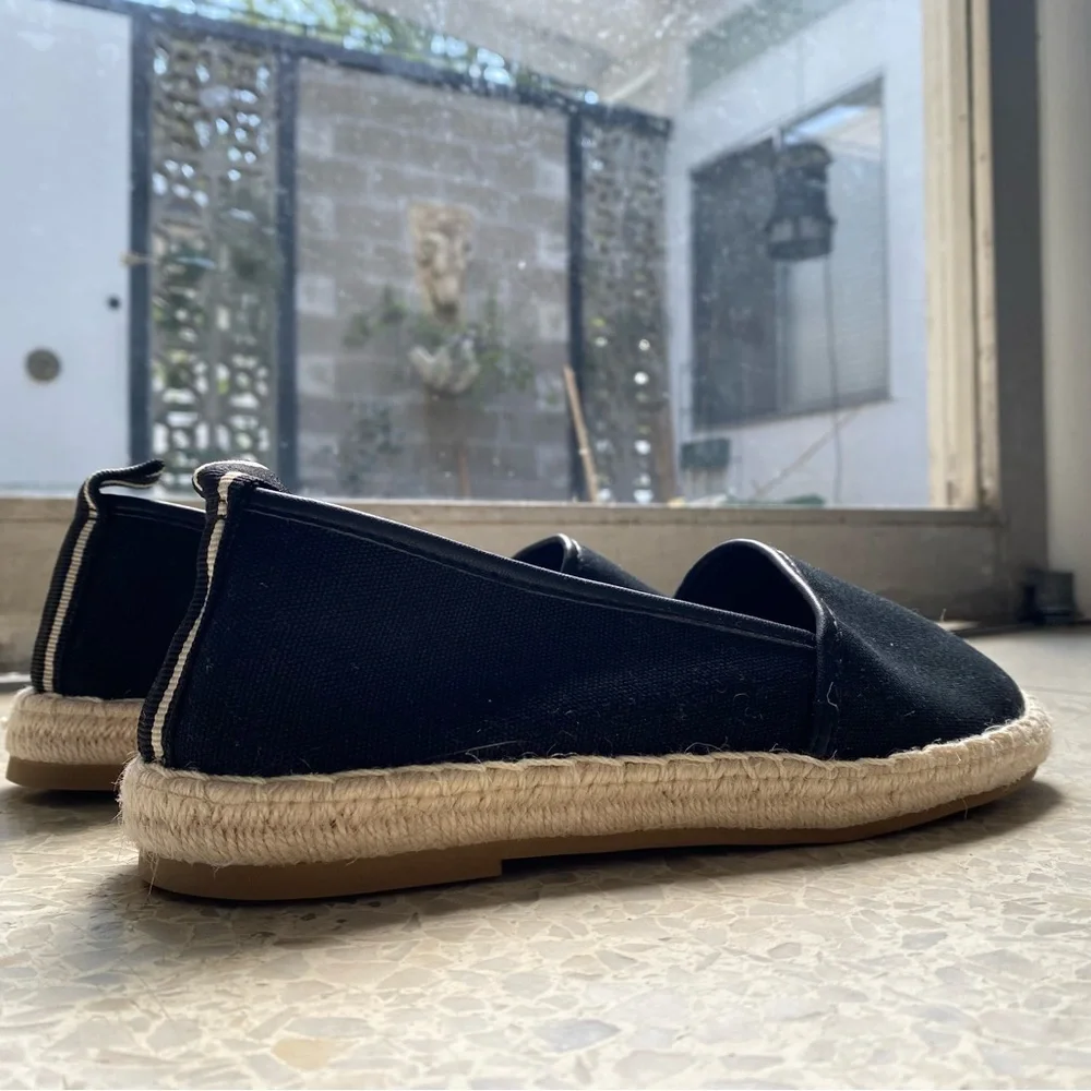 H&M NWT Canvas Espadrille Flats in Black, Size 38 (US 7–7.5)